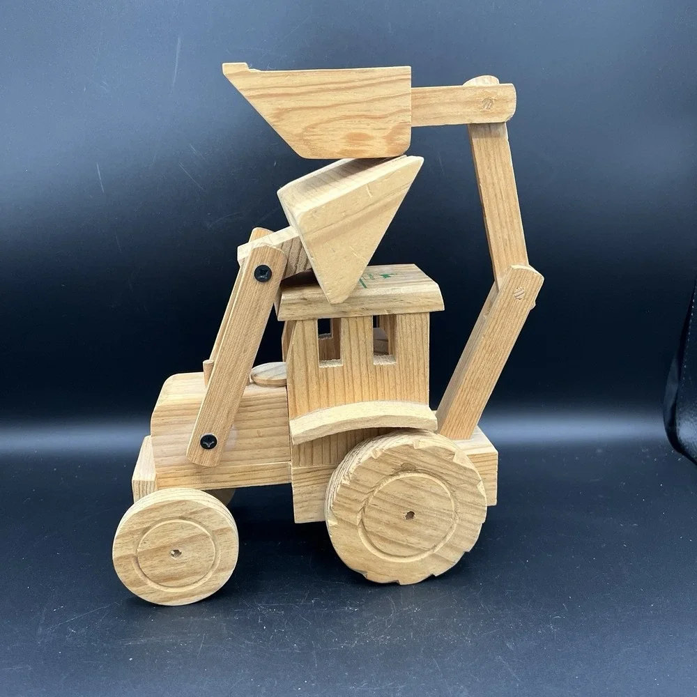 John Deere Wooden Toy Tractor Front Loader And Backhoe - Moving Parts